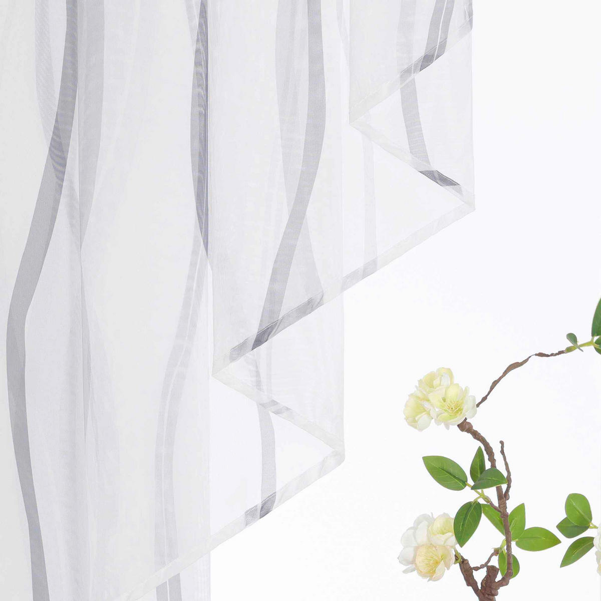 KURZGARDINE   100/100 cm   - Weiß/Grau, Basics, Textil (100/100cm)