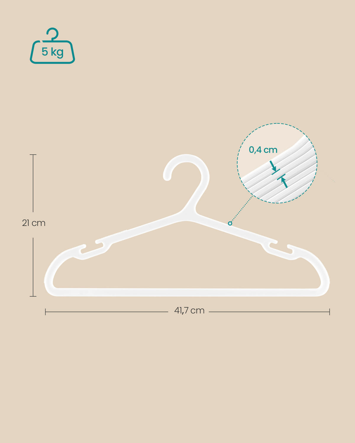 KLEIDERBÜGELSET 41,7 cm Kunststoff  - Weiß, Basics, Kunststoff (41,7cm)