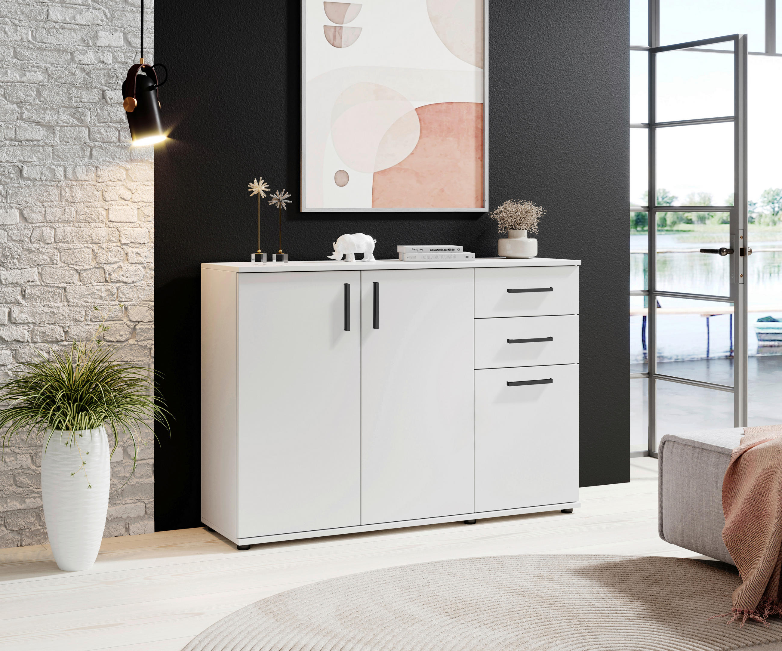 Sideboard Basel 120/84/35 cm  in Weiß  - Schwarz/Weiß, Design, Holzwerkstoff/Kunststoff (120/84/35cm) - Livetastic