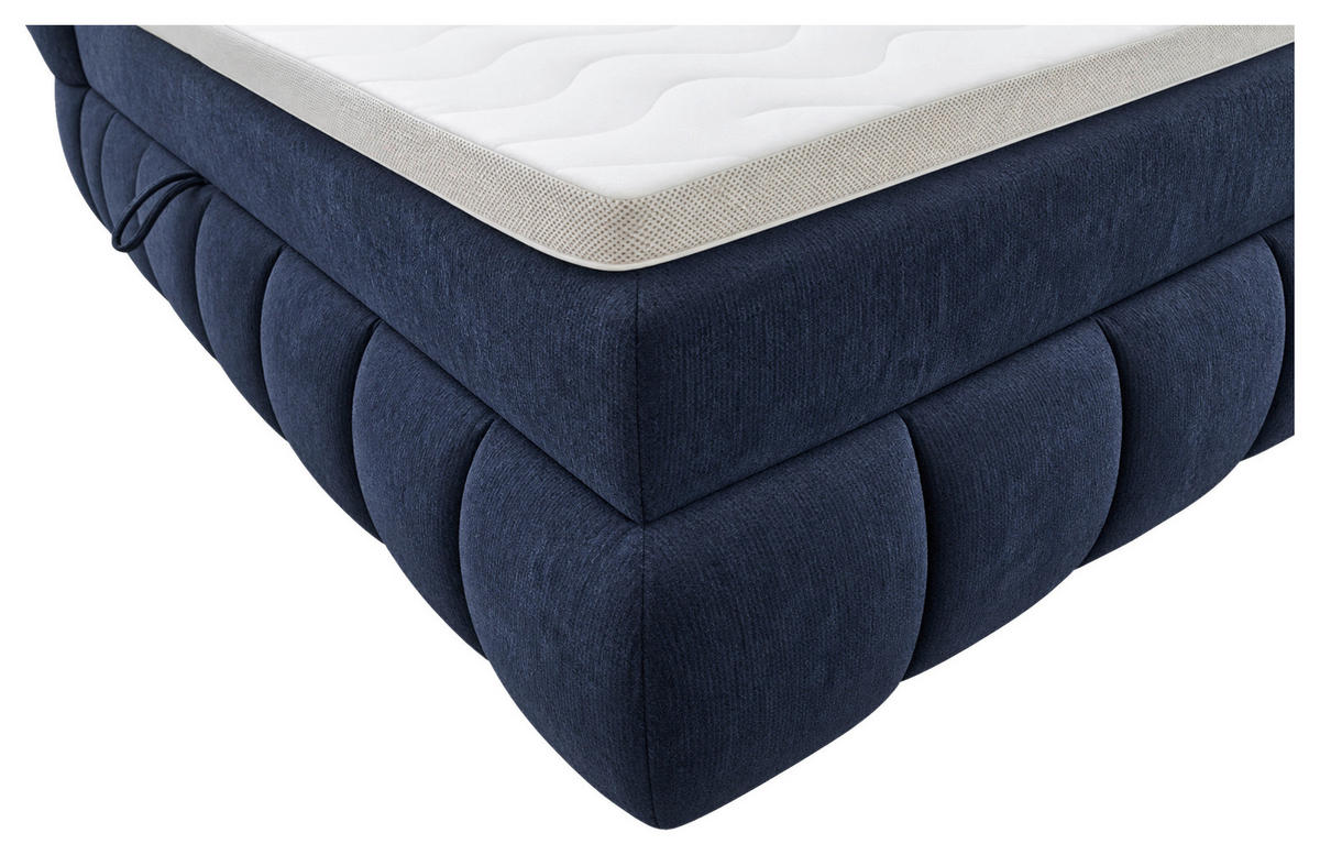 BOXBETT 180/200 cm,  in Dunkelblau, gepolstertes Kopfteil, Bettkasten, Topper, Matratzen, H3 + H3 = fest  - Schwarz/Dunkelblau, Design, Kunststoff/Textil (180/200cm) - Chameo