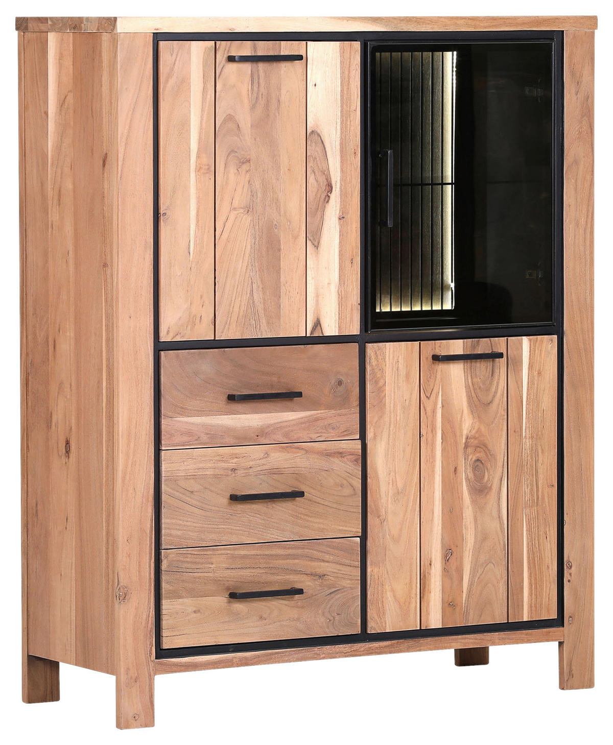 HIGHBOARD  in 110/136/44 cm  - Schwarz/Naturfarben, LIFESTYLE, Glas/Holz (110/136/44cm) - Landscape