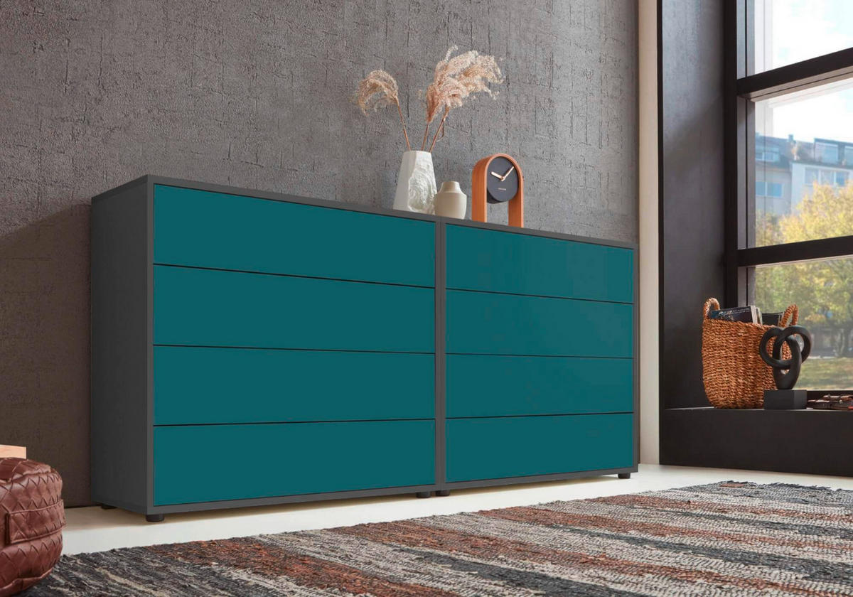 SIDEBOARD Mailand Set 1  in 158/73/33 cm  - Anthrazit/Petrol, MODERN, Holzwerkstoff/Kunststoff (158/73/33cm) - MID.YOU