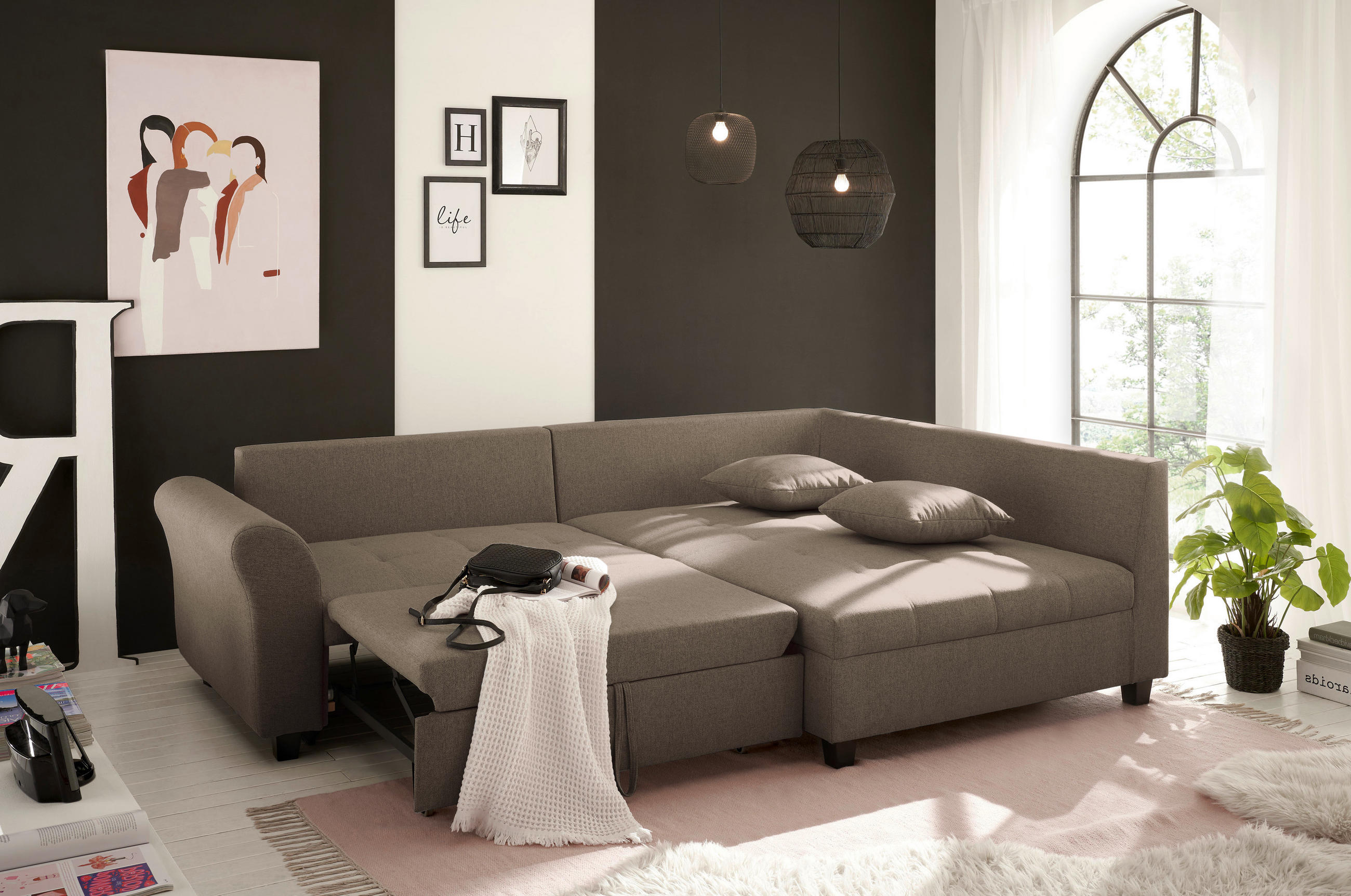 ECKSOFA in Webstoff Braun  - Schwarz/Braun, Modern, Kunststoff/Textil (252/175cm) - Livetastic