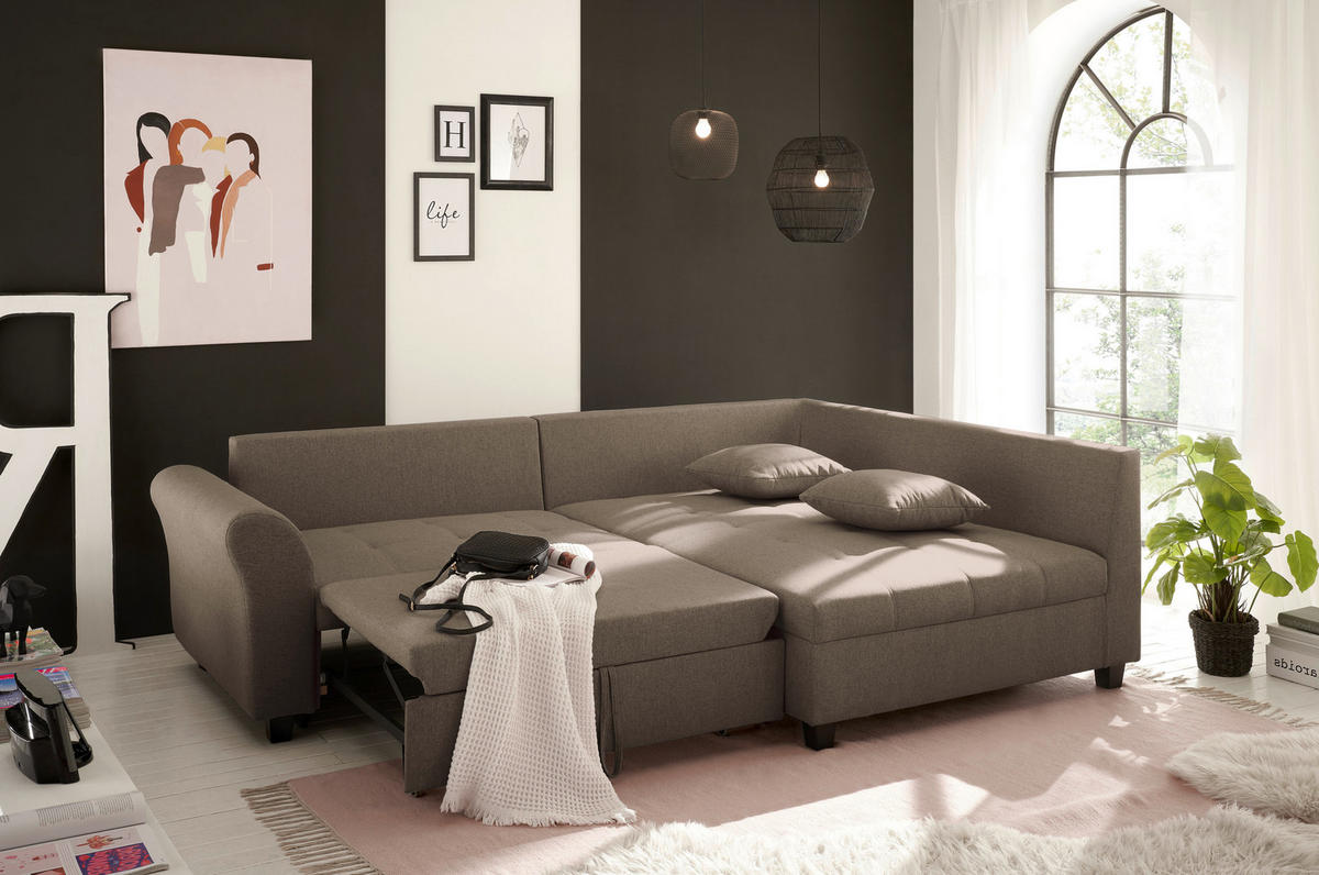 ECKSOFA in Webstoff Braun  - Schwarz/Braun, Modern, Kunststoff/Textil (252/175cm) - Livetastic