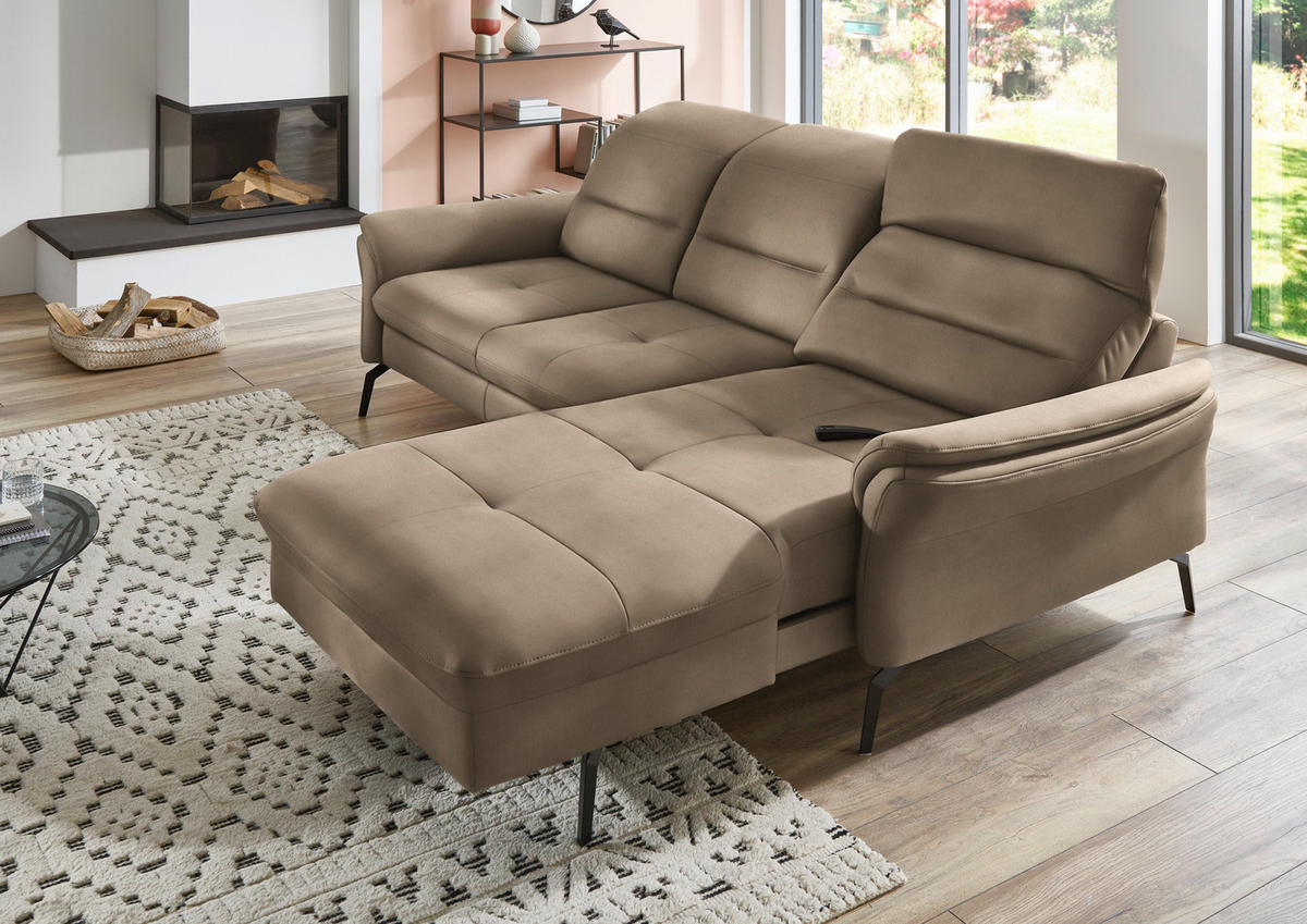 ECKSOFA in Flachgewebe Greige  260/181 cm  - Greige/Schwarz, KONVENTIONELL, Textil/Metall (260/181cm) - Beldomo Speed