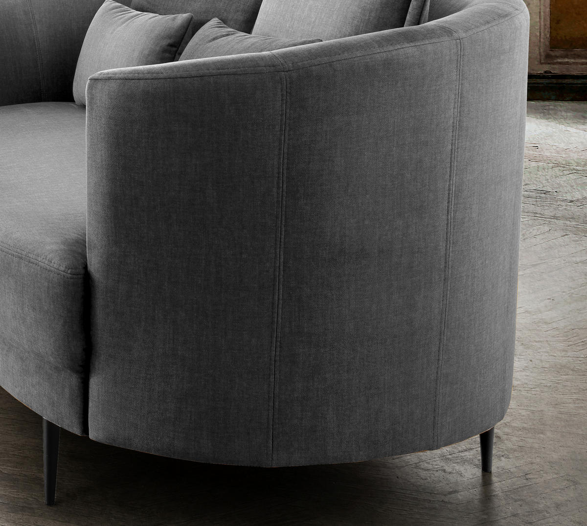 3-SITZER-SOFA in Velours Grau  - Schwarz/Grau, MODERN, Textil/Metall (209/85/101cm) - Livetastic