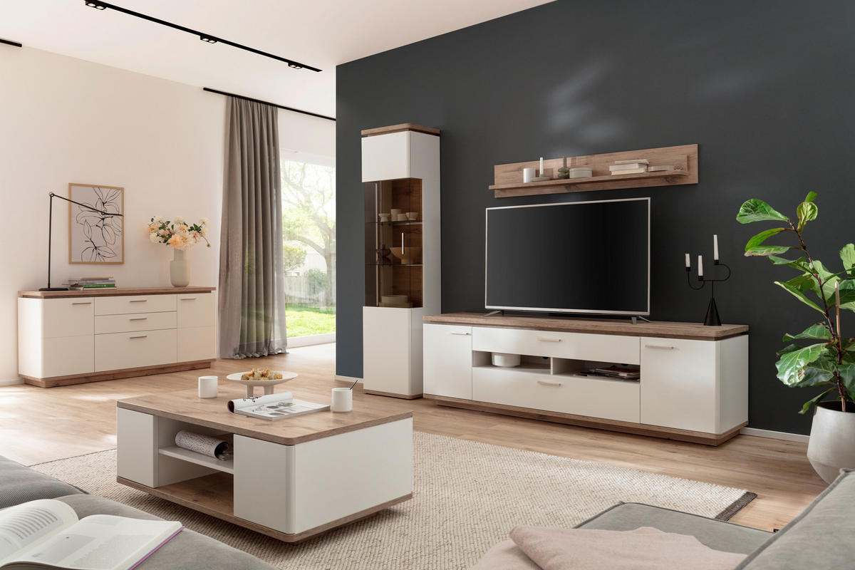 SIDEBOARD 170/81/44 cm  in Weiss, Eichefarben  - Weiss/Eichefarben, Design, Holzwerkstoff/Metall (170/81/44cm) - Livetastic