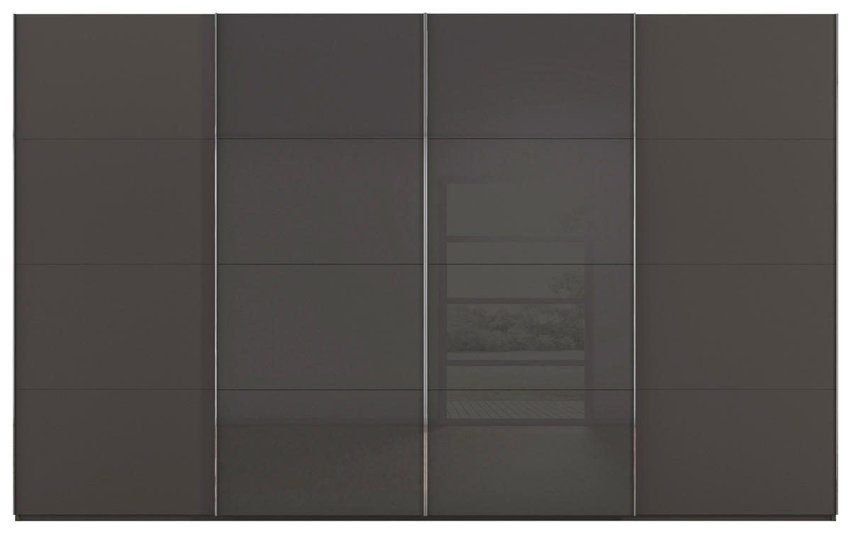 SCHWEBETÜRENSCHRANK 361/223/68 cm 4-türig Graphitfarben  - Chromfarben/Graphitfarben, KONVENTIONELL, Glas/Holzwerkstoff (361/223/68cm) - Novel