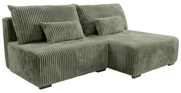 ECKSOFA in Cord Olivgrün  - Schwarz/Olivgrün, MODERN, Holz/Textil (210/145cm) - Carryhome