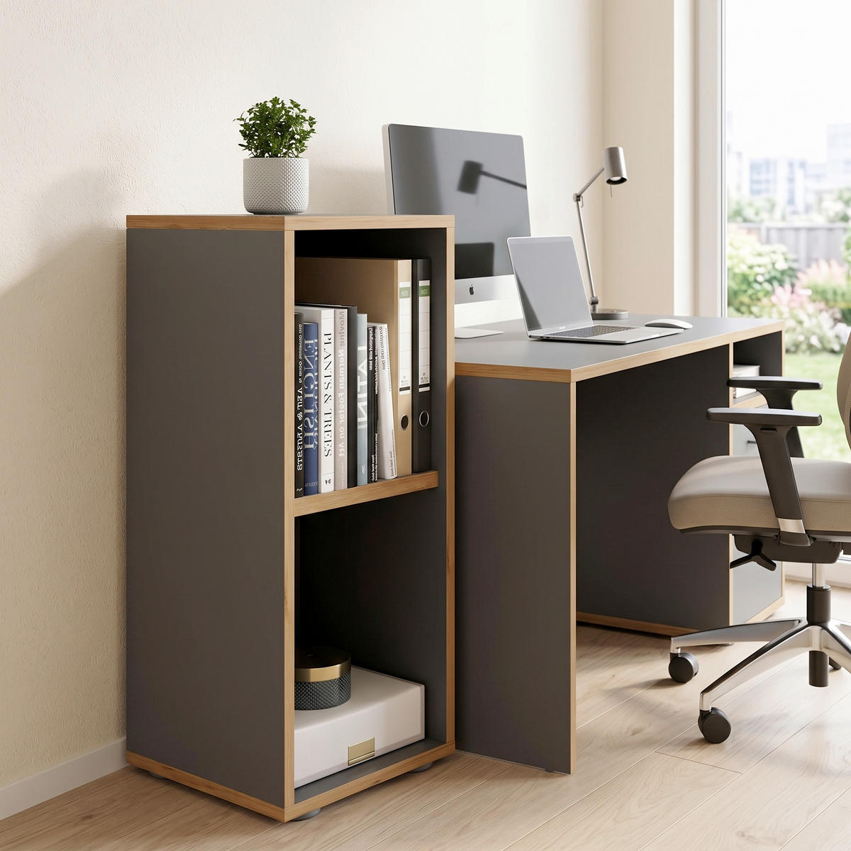 REGAL ZA DOKUMENTE  antracit, hrast medunac  - hrast medunac/crna, Design, drvni materijal/plastika (30/74/33cm) - P & B