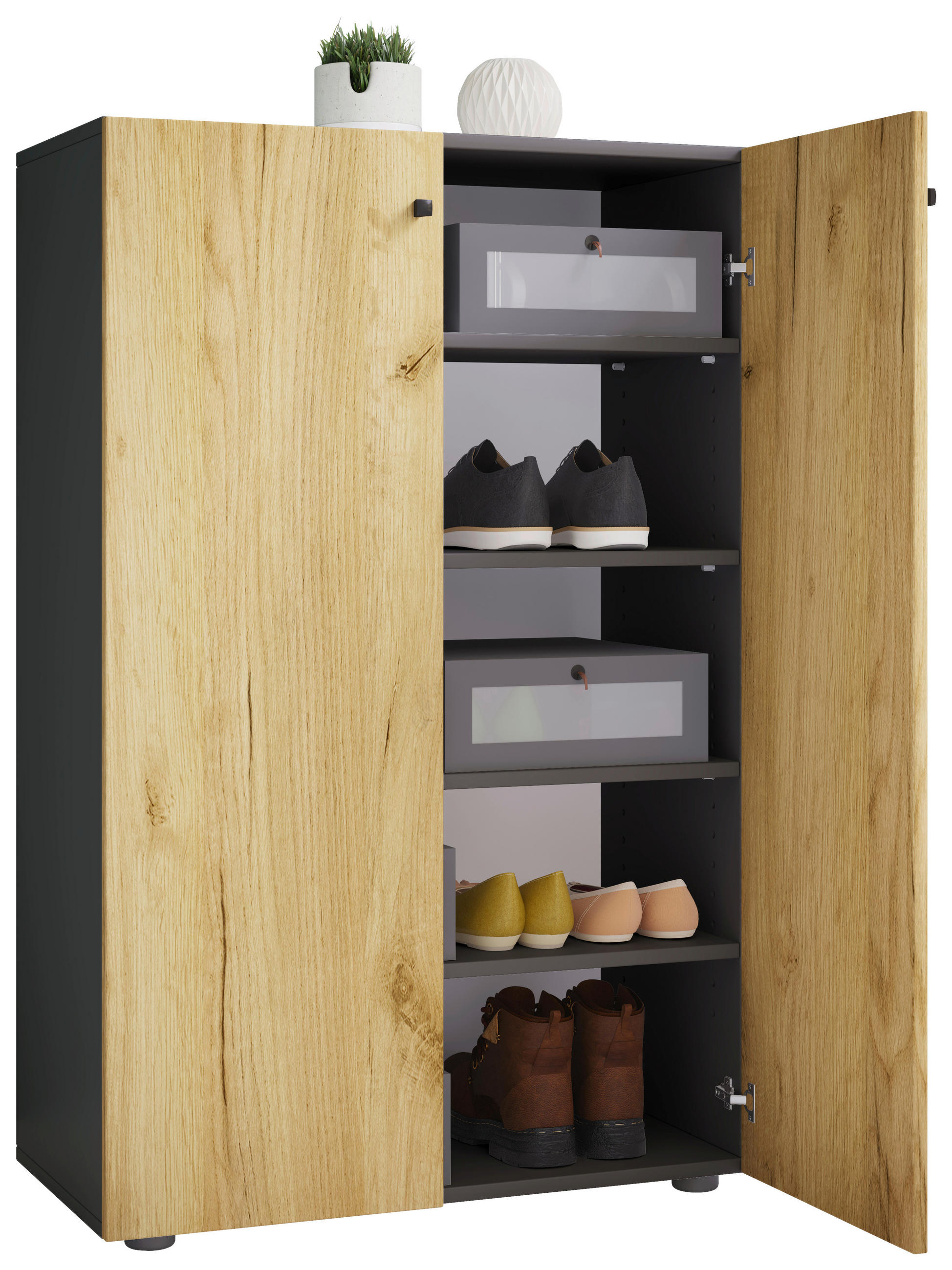 SCHUHSCHRANK Lona in 70/110/39 cm - Honigeiche/Anthrazit, Design, Holzwerkstoff/Kunststoff (70/110/39cm) - MID.YOU