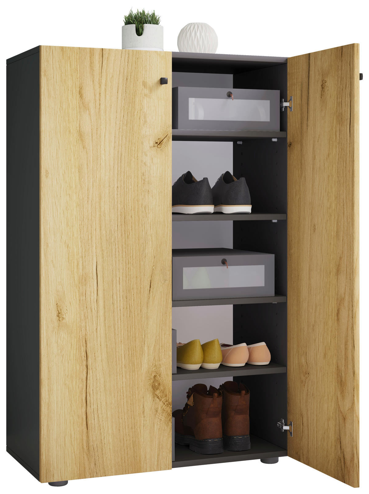 SCHUHSCHRANK Lona  in 70/110/39 cm  - Honigeiche/Anthrazit, Design, Holzwerkstoff/Kunststoff (70/110/39cm) - MID.YOU