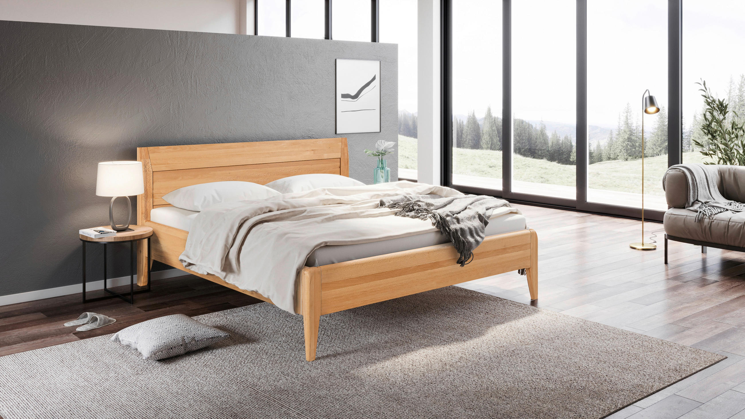 BETT 160/200 cm  in Naturfarben, Kernbuche  - Naturfarben/Kernbuche, MODERN, Holz (160/200cm) - MID.YOU