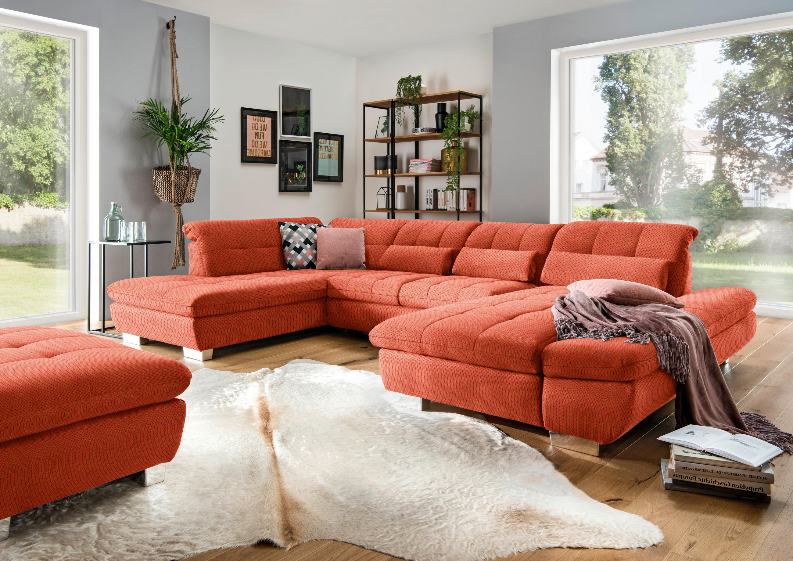 WOHNLANDSCHAFT in Mikrofaser Orange  - Chromfarben/Orange, Design, Kunststoff/Textil (211/350/204cm) - Xora