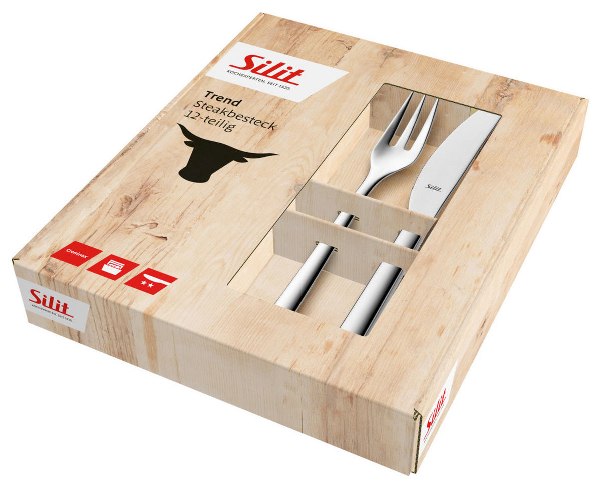 STEAKBESTECK 12-teilig  - Edelstahlfarben, Basics, Metall (24,2/20,5/4cm) - Silit