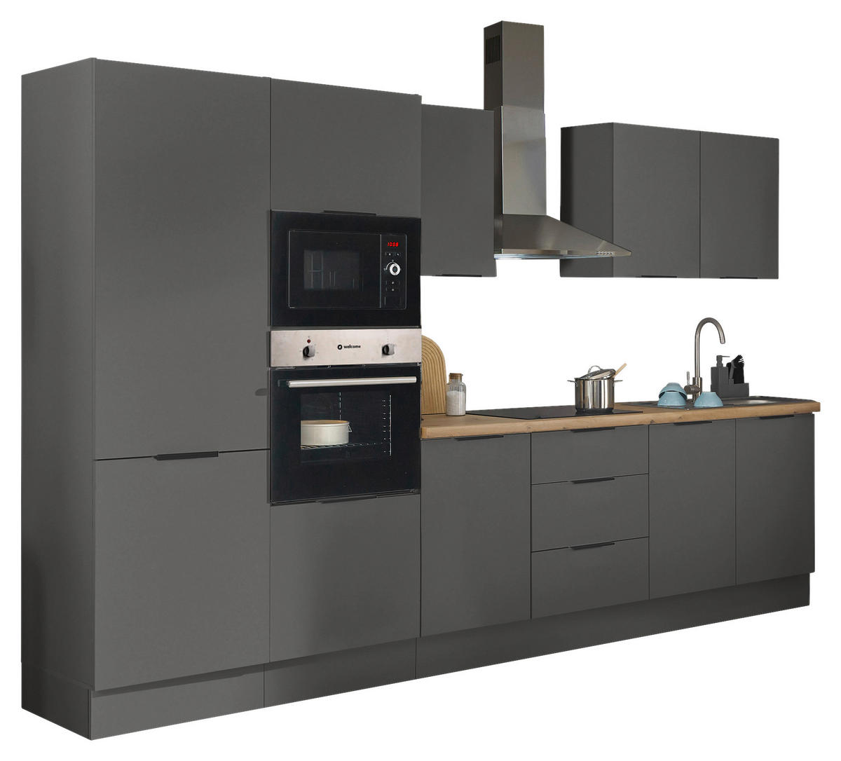 KÜCHENBLOCK   in Graphitfarben  - Schwarz/Graphitfarben, Basics, Holzwerkstoff/Metall (330/211/60cm) - Xora