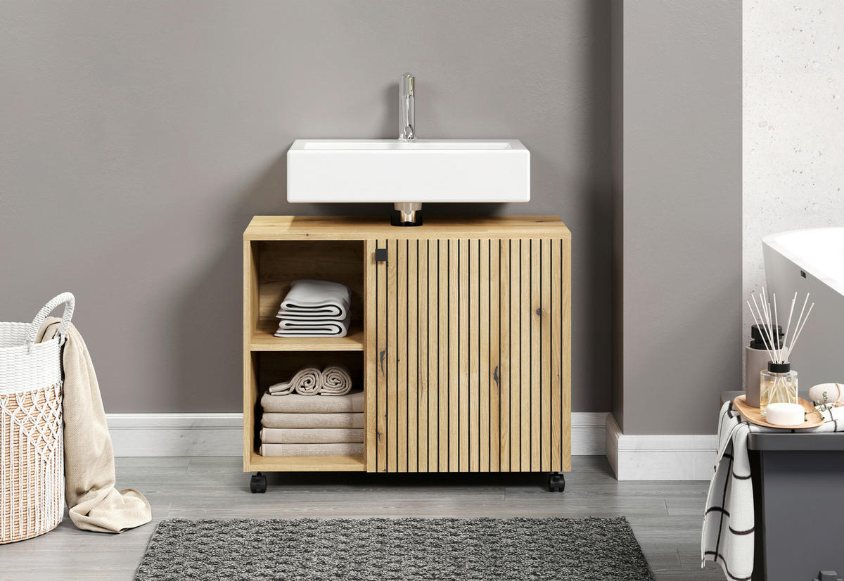 WASCHBECKENUNTERSCHRANK 80/64/42 cm  - Eichefarben/Schwarz, Trend, Holzwerkstoff/Kunststoff (80/64/42cm) - MID.YOU