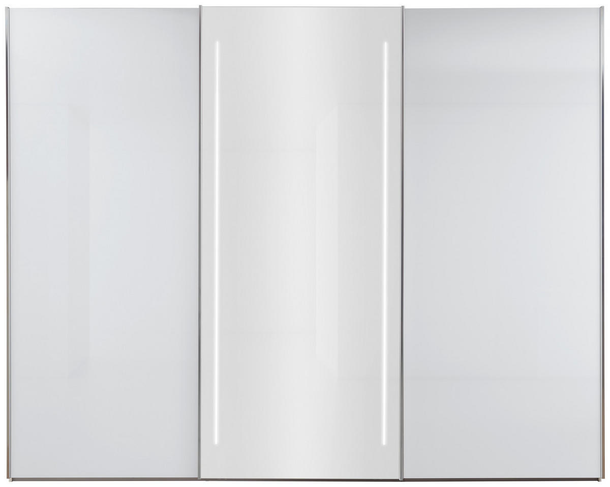 SCHWEBETÜRENSCHRANK 300/236/67 cm 3-türig Weiß  - Chromfarben/Weiß, Design, Glas/Holzwerkstoff (300/236/67cm) - Dieter Knoll
