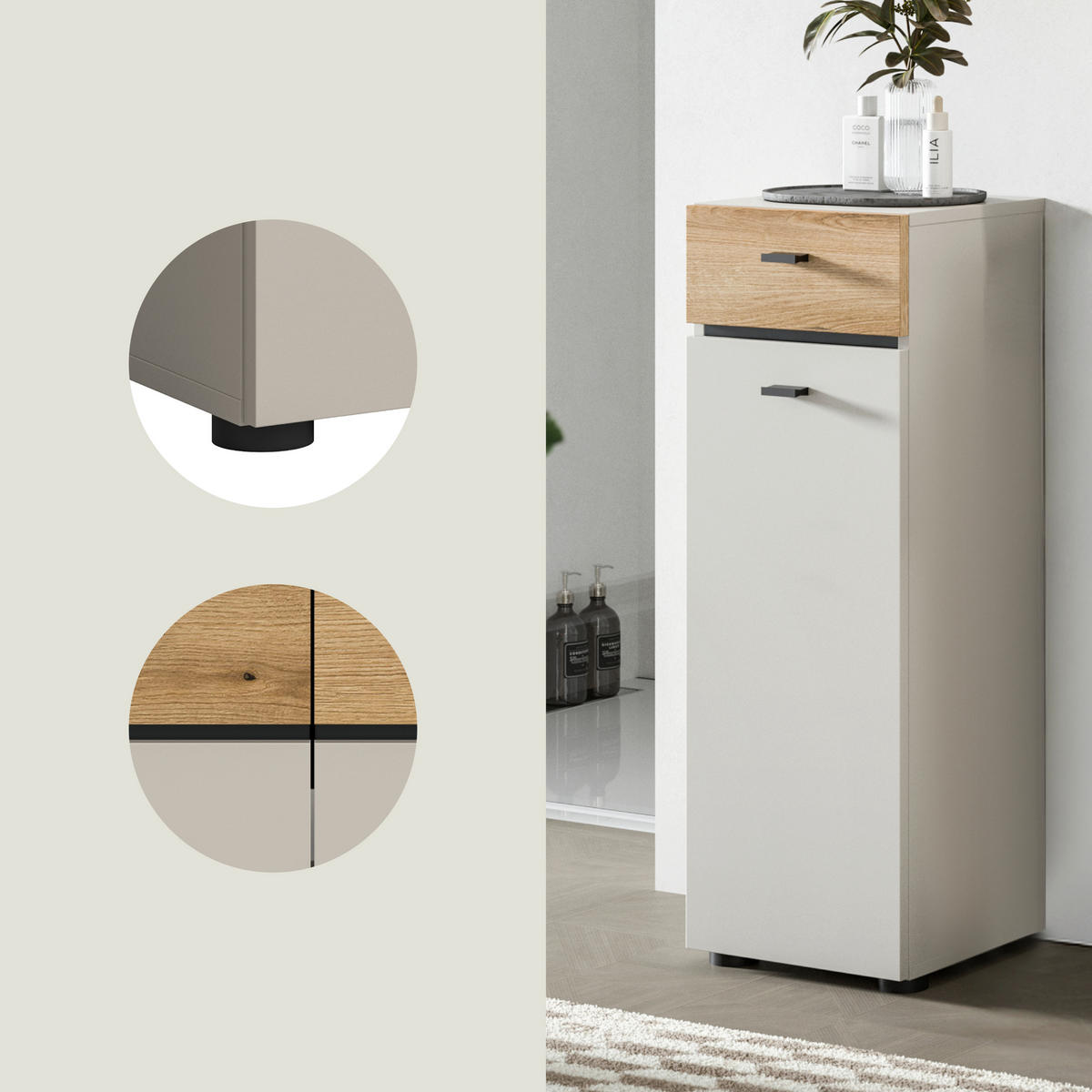 MIDISCHRANK 32/91/30 cm  - Kaschmir/Eichefarben, Trend, Holzwerkstoff/Kunststoff (32/91/30cm) - MID.YOU