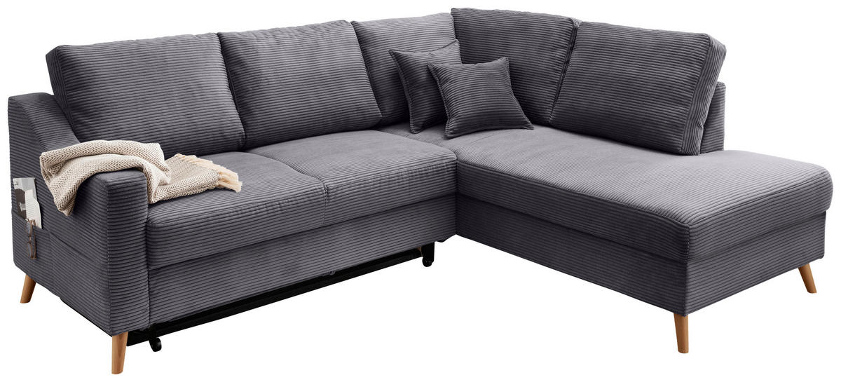 ECKSOFA in Cord Grau  - Naturfarben/Grau, MODERN, Holz/Textil (230/200cm) - Livetastic