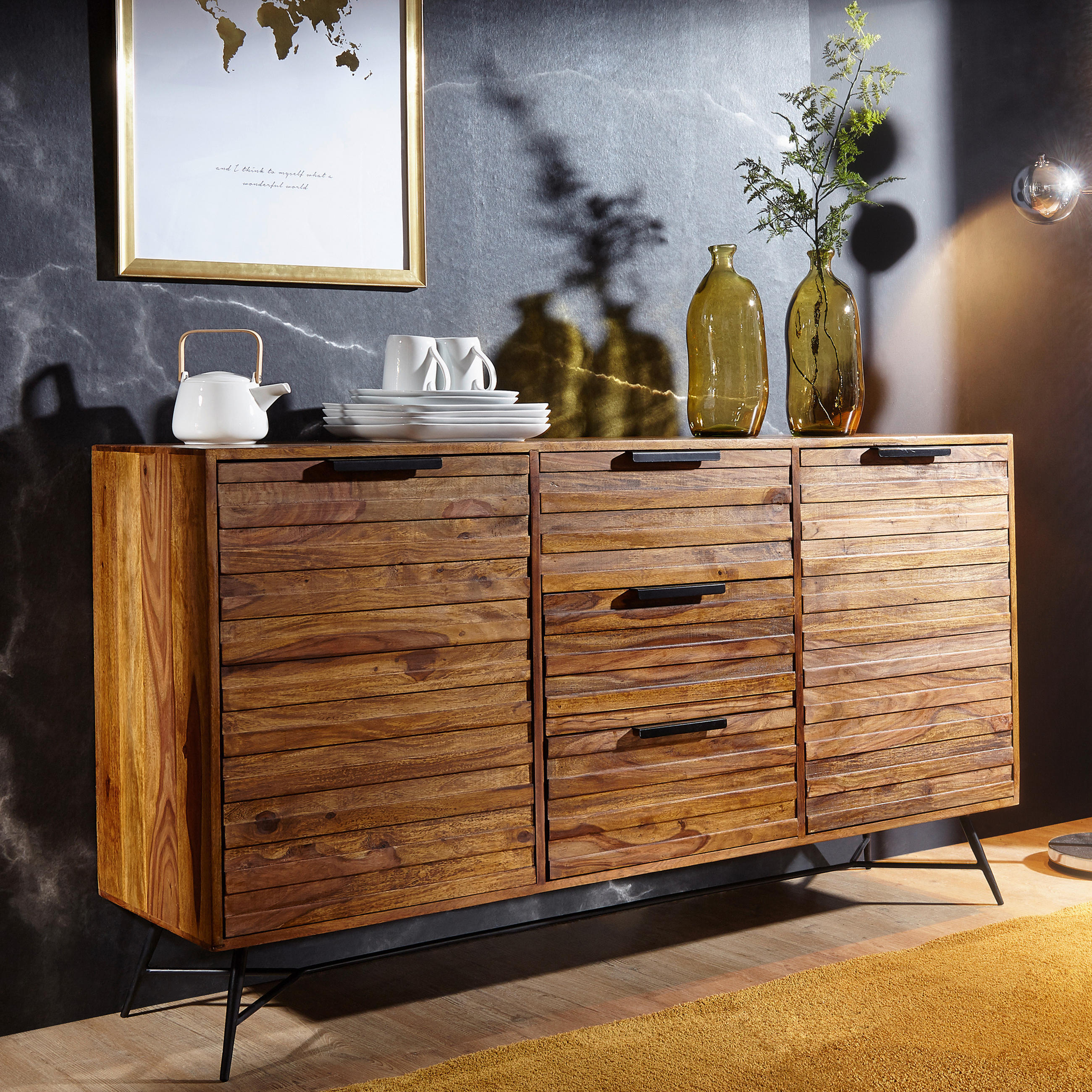 SIDEBOARD 160/88/40 cm  in Sheeshamfarben  - Sheeshamfarben/Schwarz, Design, Holz/Metall (160/88/40cm) - MID.YOU