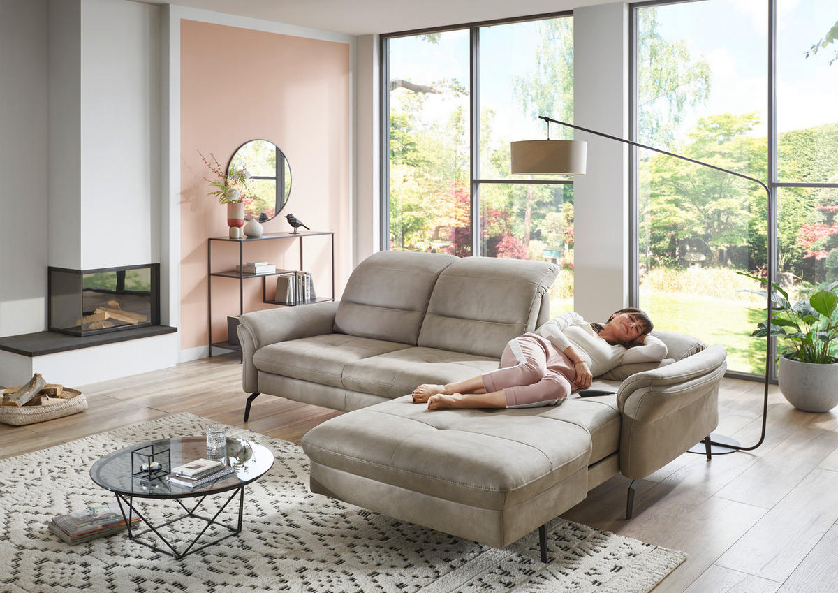 ECKSOFA in Flachgewebe Graubraun  - Graubraun/Schwarz, Konventionell, Textil/Metall (260/181cm) - Beldomo Speed