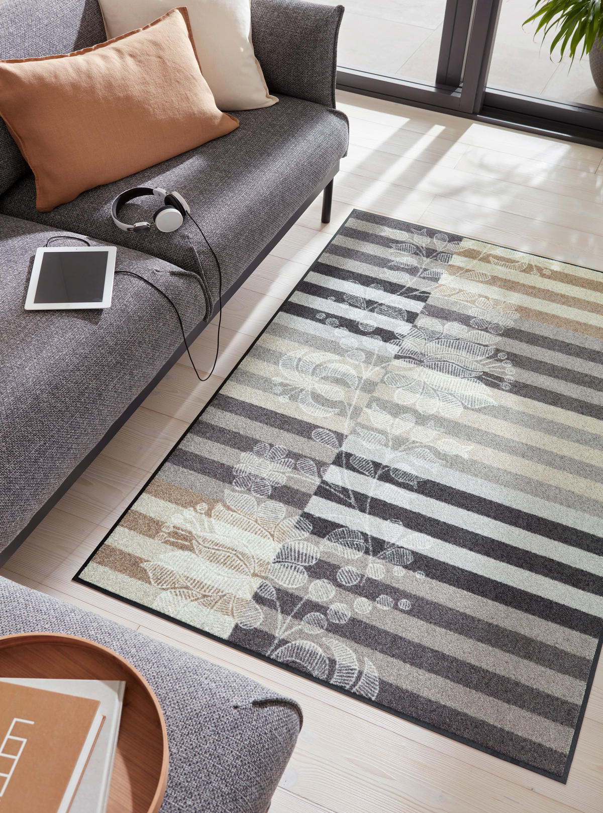 FLACHWEBETEPPICH 115/175 cm Botanica Shadow Grau  - Grau, Design, Kunststoff/Textil (115/175cm) - wash+dry