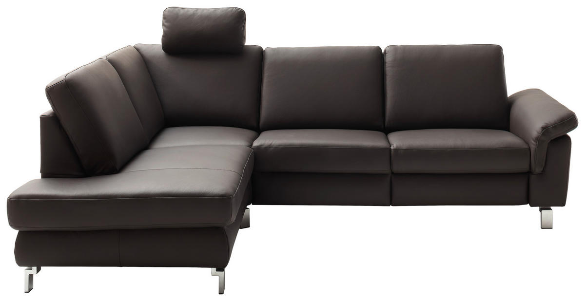 ECKSOFA in Echtleder Dunkelbraun  - Chromfarben/Dunkelbraun, Design, Leder/Metall (200/271cm) - Pure Home Lifestyle