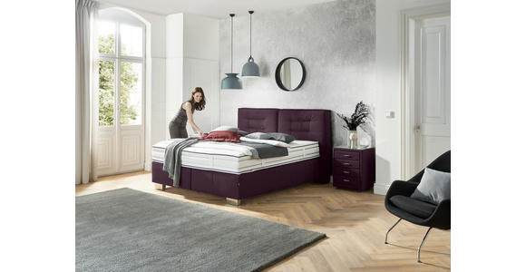 BOXSPRINGBETT 180/200 cm,  in Brombeere, Matratze, H2 + H3 = mittel + fest  - Chromfarben/Brombeere, KONVENTIONELL, Textil (180/200cm) - Dieter Knoll