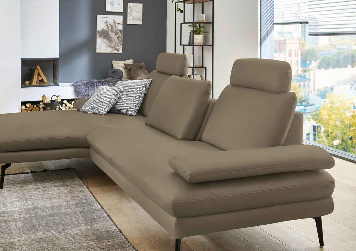 ECKSOFA in Echtleder Beige  - Beige/Schwarz, Design, Leder/Metall (180/310cm) - Dieter Knoll