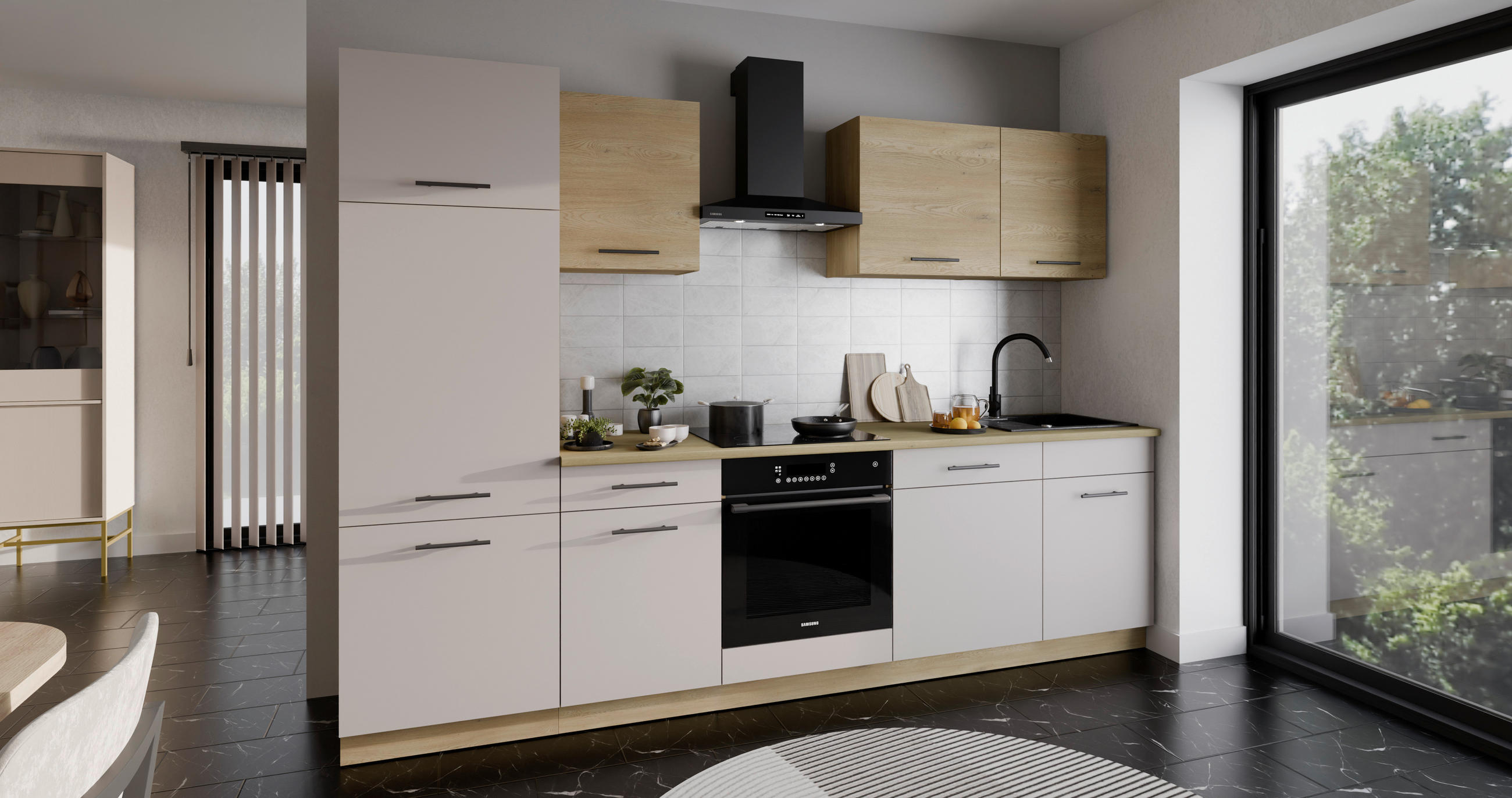 Küchenleerblock Max II 280cm Kaschmir/Eiche Dekor