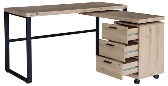 SCHREIBTISCH 140/60/76 cm in Schwarz, Eichefarben - Eichefarben/Schwarz, Design, Holzwerkstoff/Kunststoff (140/60/76cm) - Venda