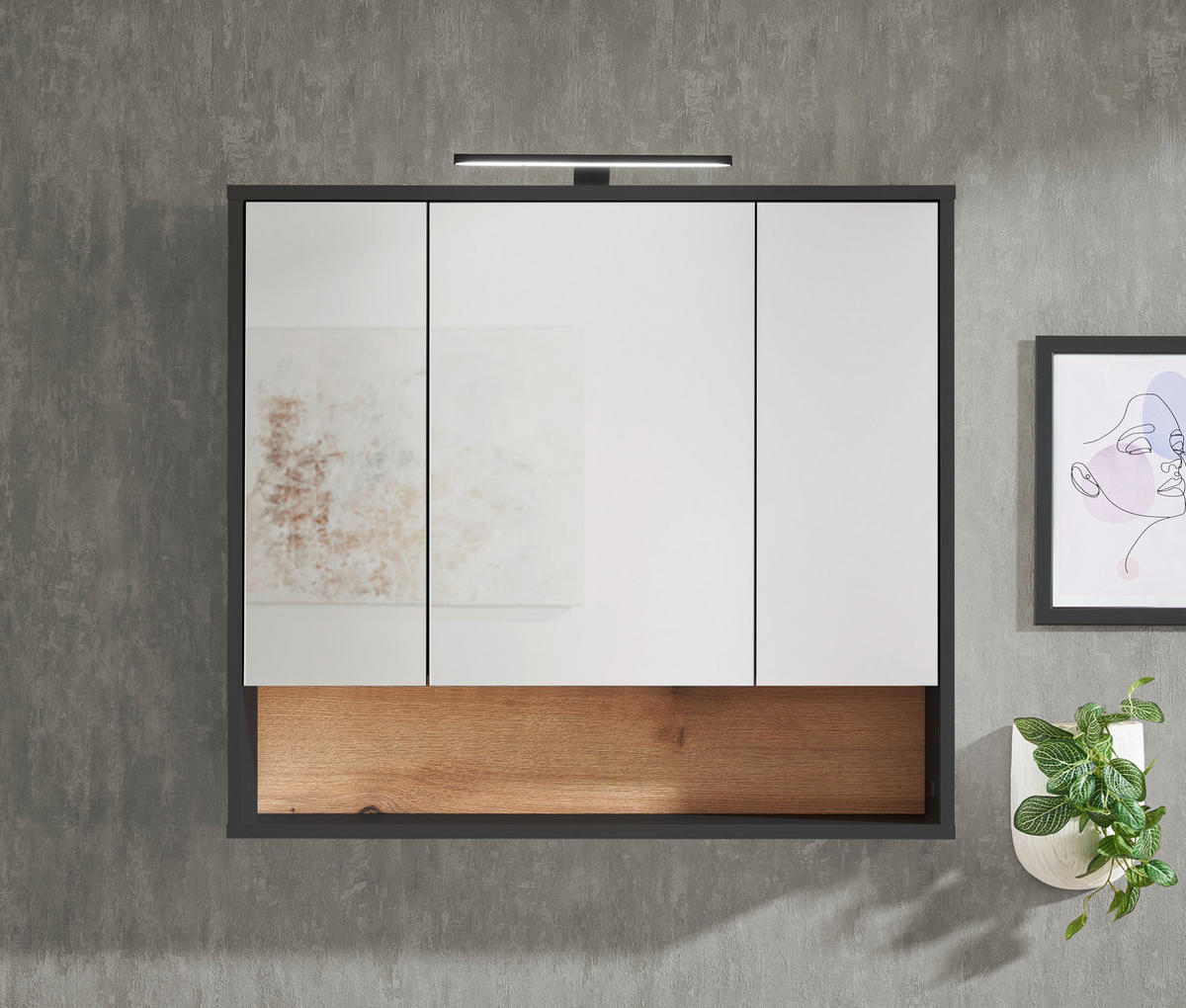 SPIEGELSCHRANK 80/72/21 cm  - Eichefarben/Anthrazit, KONVENTIONELL, Glas/Holzwerkstoff (80/72/21cm) - home24