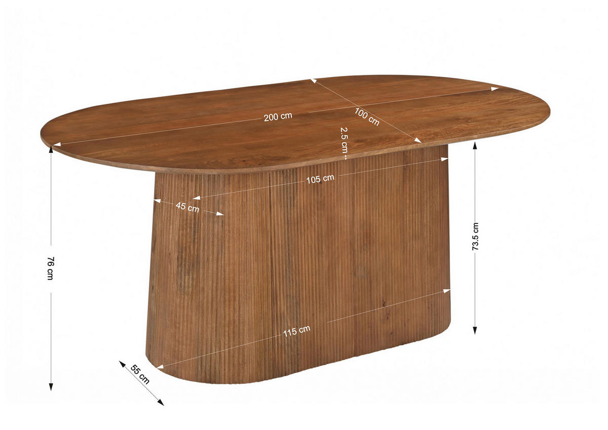 ESSTISCH 200/100/76 cm Echtholz  Holz oval Naturfarben  - Naturfarben, MODERN, Holz (200/100/76cm) - MID.YOU