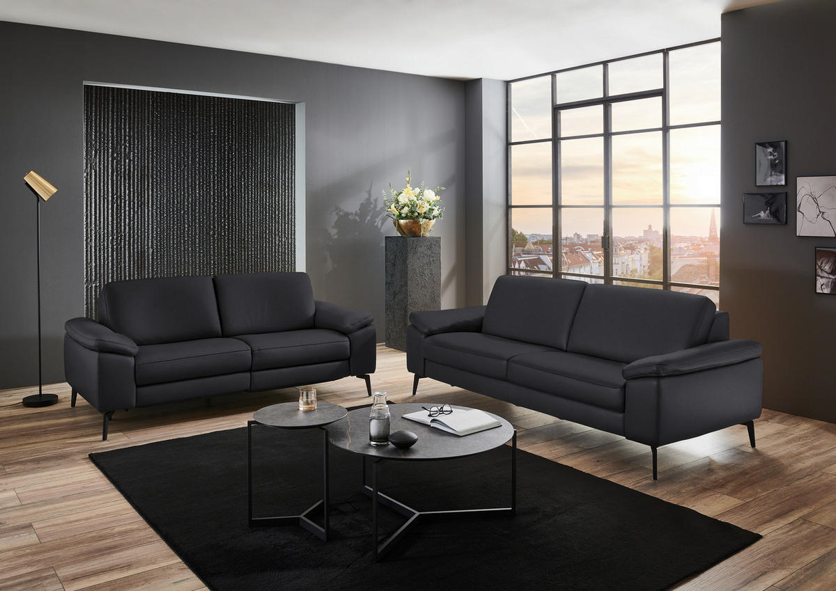3-SITZER-SOFA in Echtleder Anthrazit  - Anthrazit/Schwarz, Design, Leder/Metall (224/88/100cm) - Valdera
