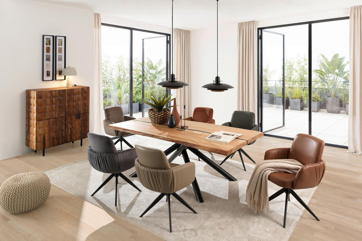 ESSTISCH in Holz, Metall 200/100/76 cm  - Schwarz/Akaziefarben, LIFESTYLE, Holz/Metall (200/100/76cm) - Landscape