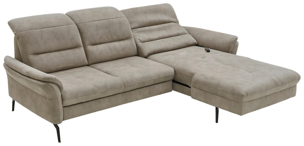 ECKSOFA in Flachgewebe Graubraun  - Graubraun/Schwarz, Konventionell, Textil/Metall (260/181cm) - Beldomo Speed