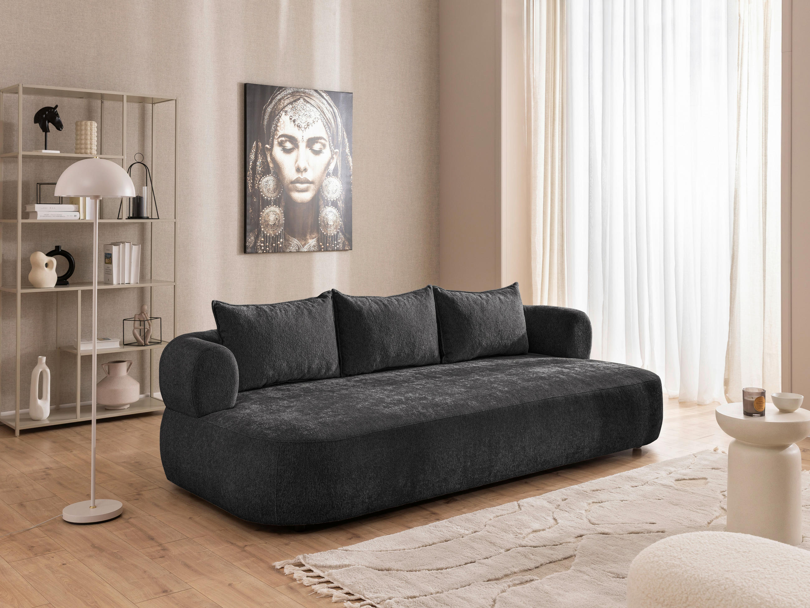 BIGSOFA in Chenille Schwarz  - Schwarz, Design, Kunststoff/Textil (240/76/122cm) - Livetastic