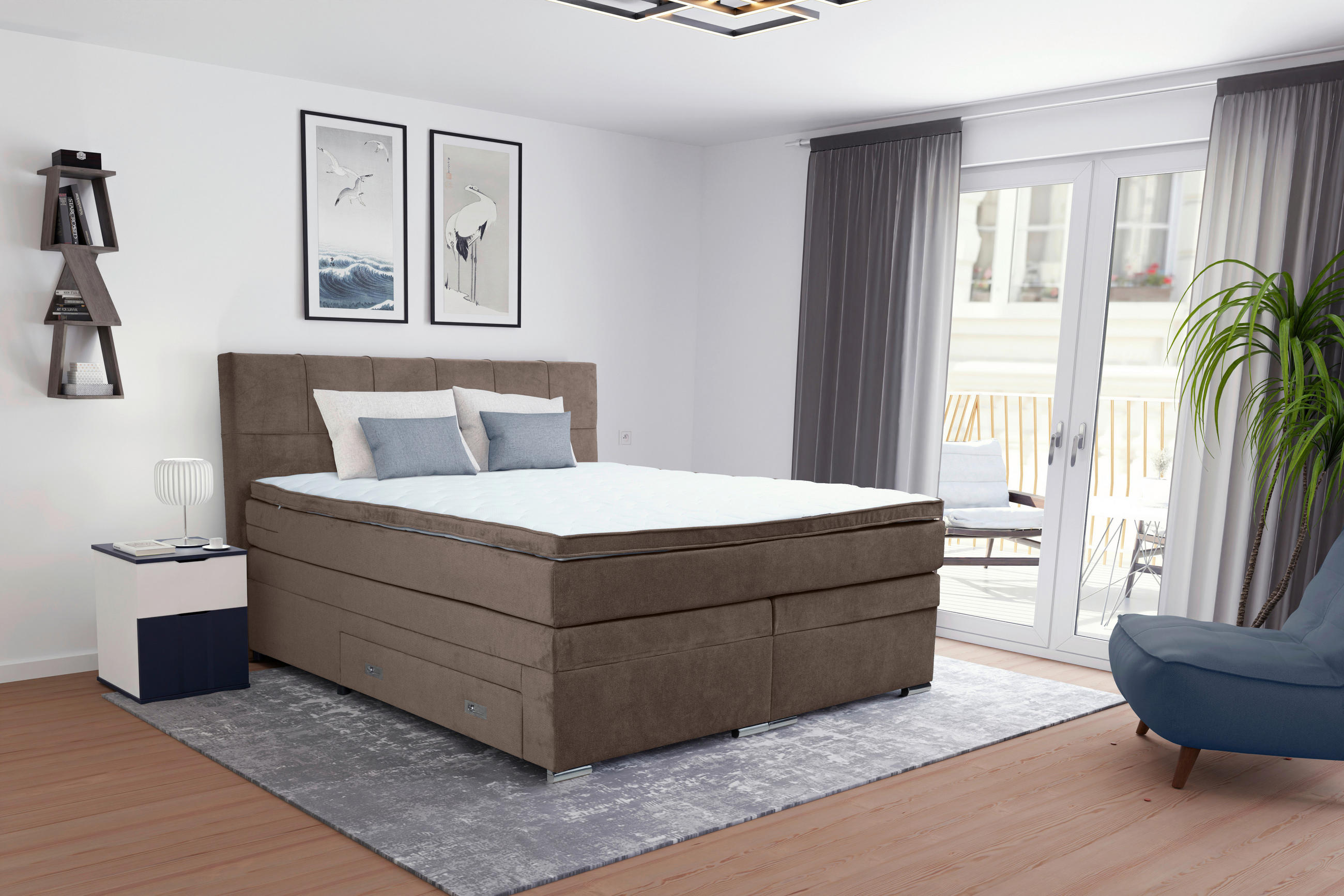 BOXSPRINGBETT 180/200 cm  in Braun  - Chromfarben/Braun, Design, Holz/Holzwerkstoff (180/200cm) - Boxxx