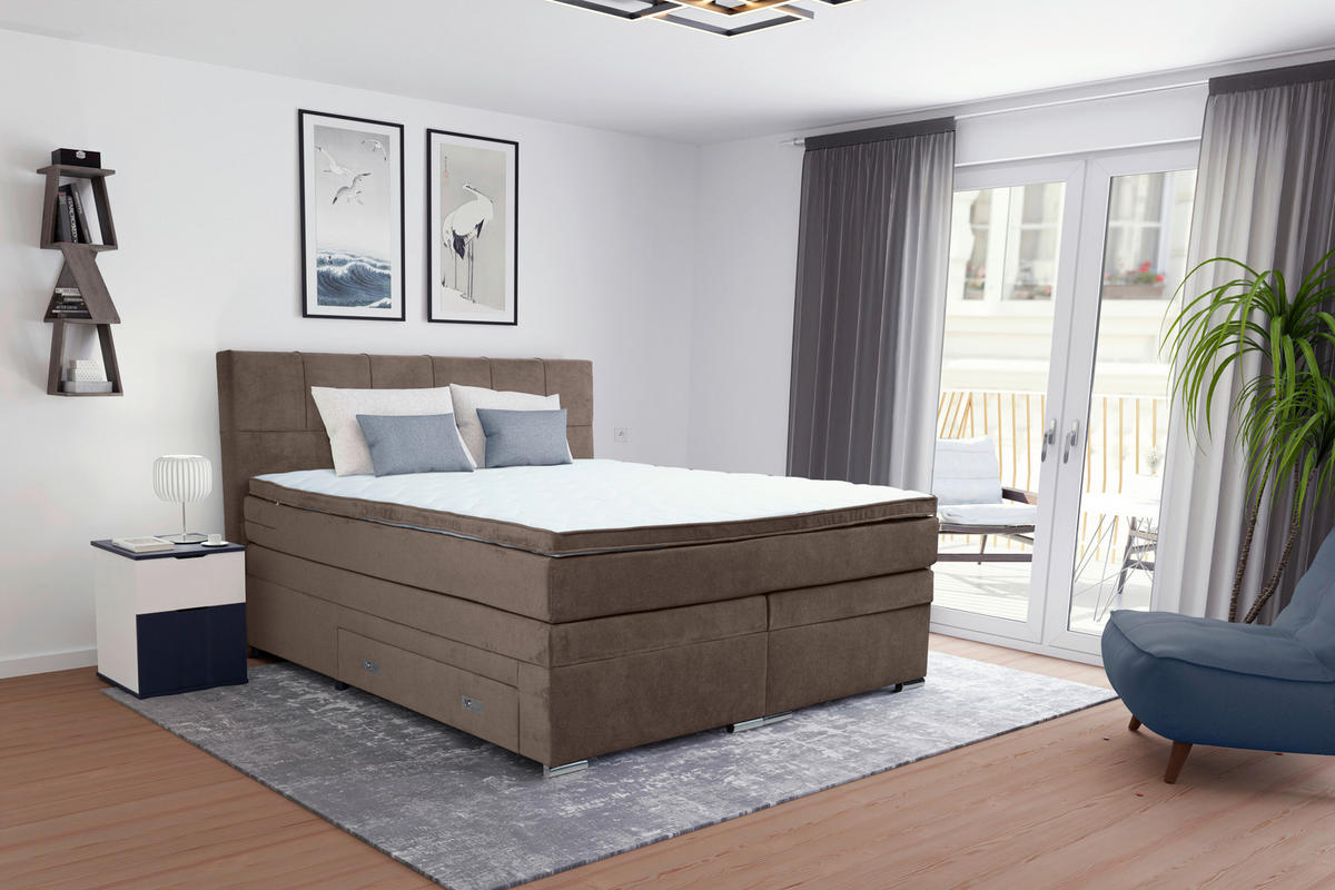 BOXSPRINGBETT 180/200 cm  in Braun  - Chromfarben/Braun, Design, Holz/Holzwerkstoff (180/200cm) - Boxxx