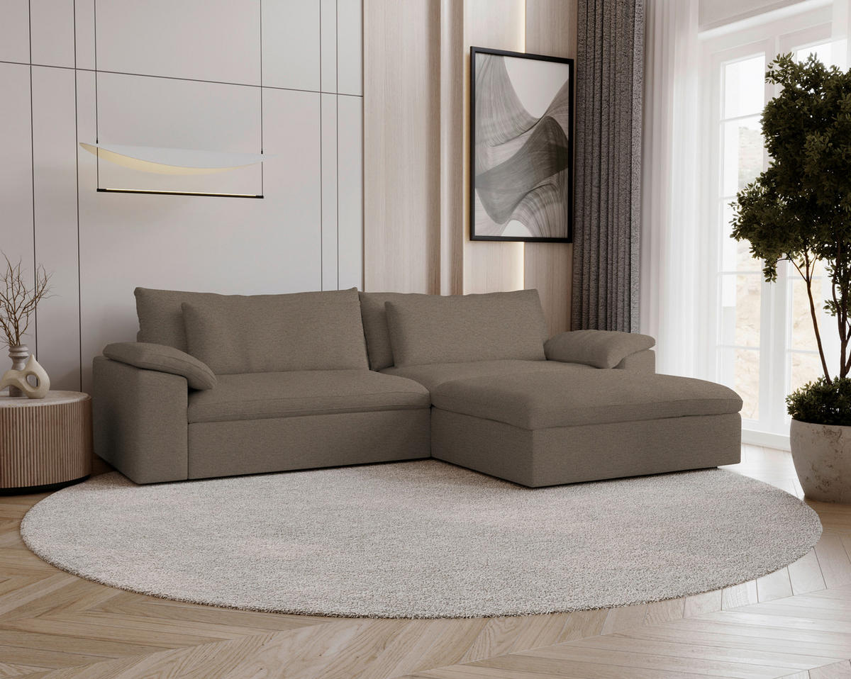ECKSOFA Flachgewebe Graubraun  - Graubraun/Schwarz, Modern, Kunststoff/Textil (306/198cm) - Carryhome