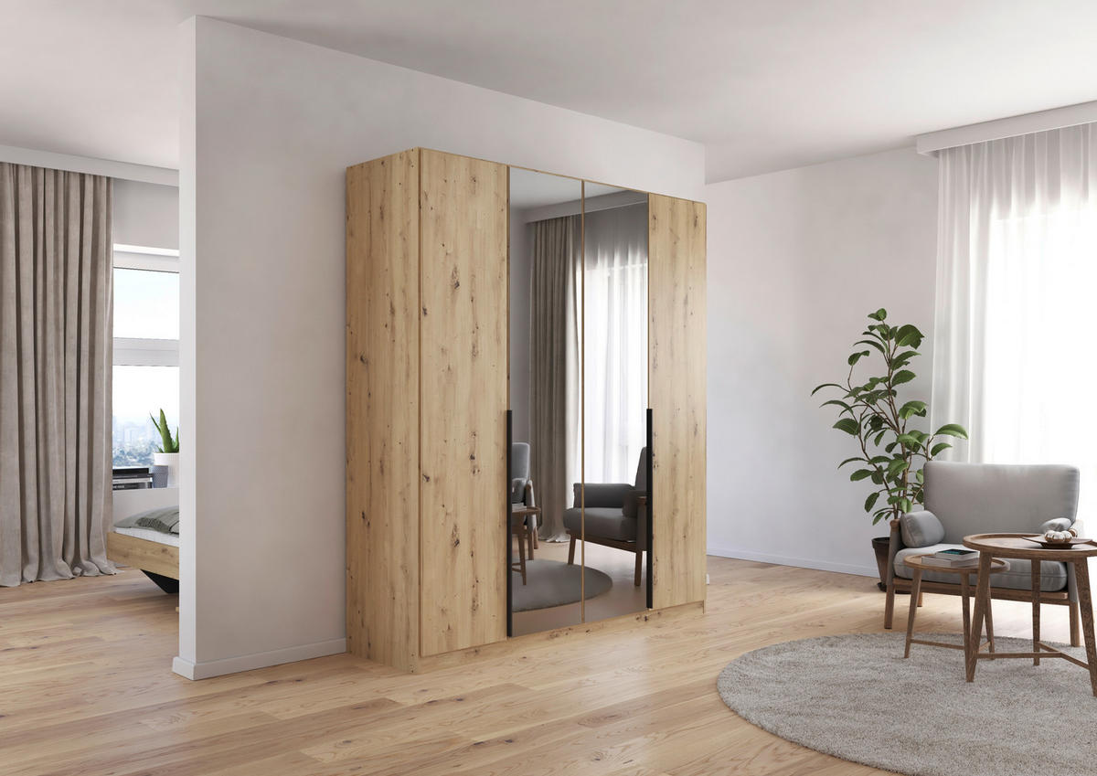 DREHTÜRENSCHRANK in Eiche Artisan  - Eiche Artisan/Grau, Modern, Holzwerkstoff/Metall (181/210/54cm) - Rauch Möbel