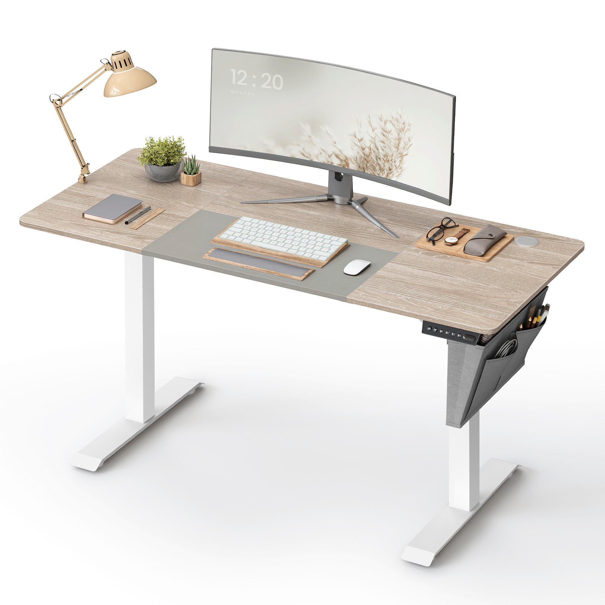COMPUTERTISCH 140/60/72-120 cm Weiß, Beige elektrisch höhenverstellbar  - Beige/Weiß, Basics, Holzwerkstoff/Metall (140/60/72-120cm) - Boxxx