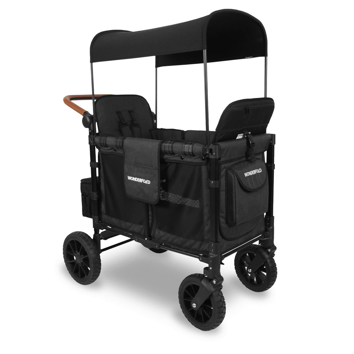 BOLLERWAGEN Luxe Double Stroller Wagon Schwarz 63.5/113.03/137.16 cm  - Schwarz, Basics (63.5/113.03/137.16cm) - WONDERFOLD