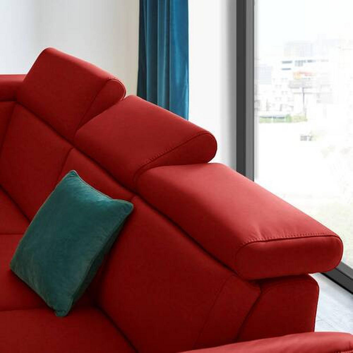 ECKSOFA in Echtleder Rot  - Rot/Schwarz, Design, Leder/Metall (239/285cm) - Cantus