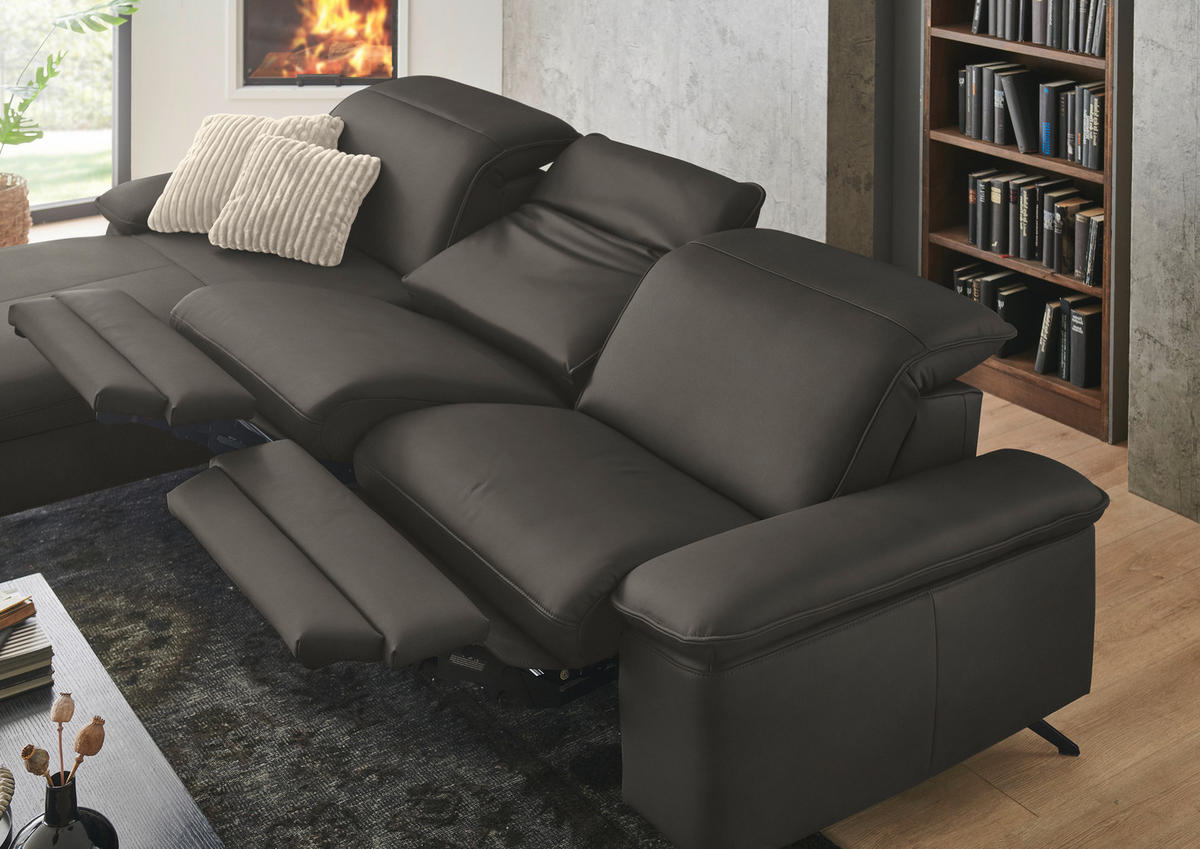 ECKSOFA  Echtleder Taupe  - Taupe/Schwarz, Design, Leder/Metall (169/307cm) - Beldomo Premium
