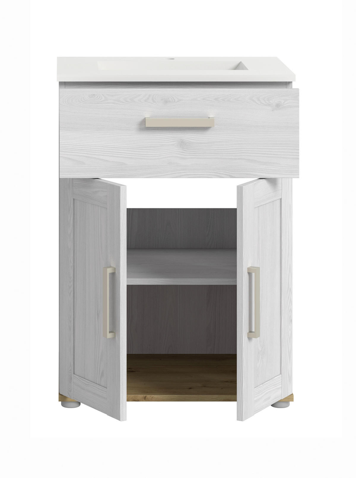SKŘÍŇKA S UMYVADLEM, barvy modřínu, barvy modřínu, 60 cm - bílá/barvy stříbra, Trend, kompozitní dřevo/plast (60cm) - MID.YOU