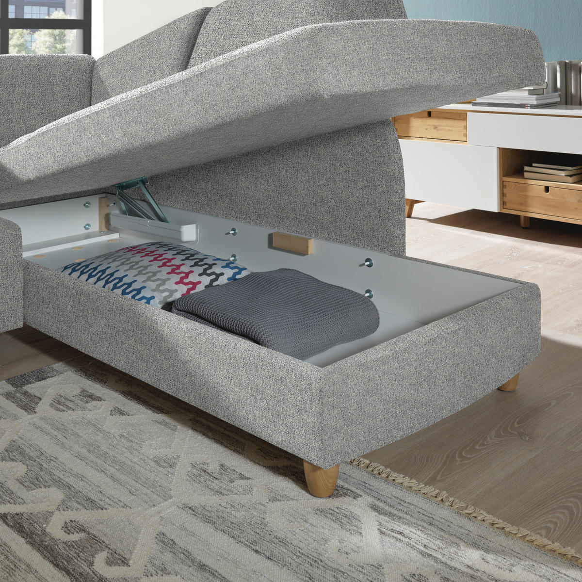 ECKSOFA  in Mikrovelours Naturfarben  227/208 cm  - Eichefarben/Rot, KONVENTIONELL, Holz/Textil (227/208cm) - Sedda