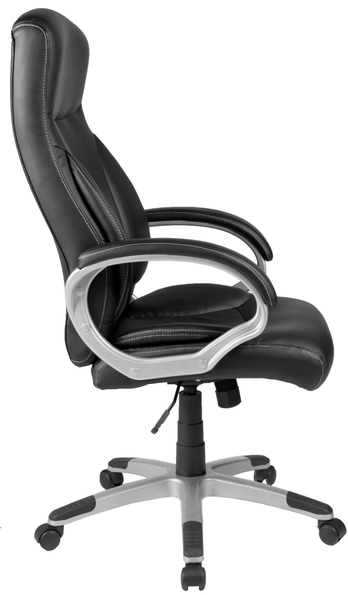 CHEFSESSEL Lederlook Schwarz  - Silberfarben/Schwarz, KONVENTIONELL, Kunststoff/Textil (65/114-122/65cm) - Boxxx