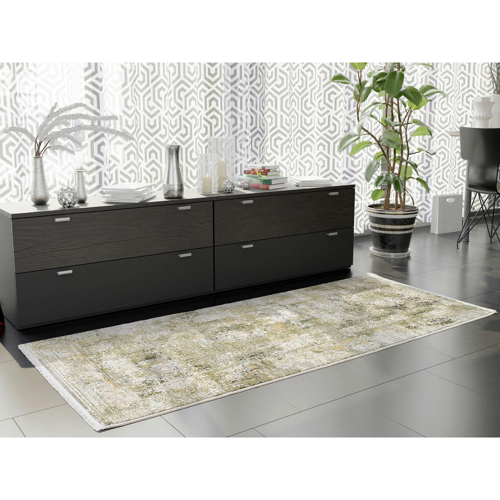 Thumbnail - Dieter Knoll Läufer Avignon, Grau, Grün, Textil, Abstraktes, rechteckig, 80x300 cm, Care & Fair, für Fußbodenheizung gee...